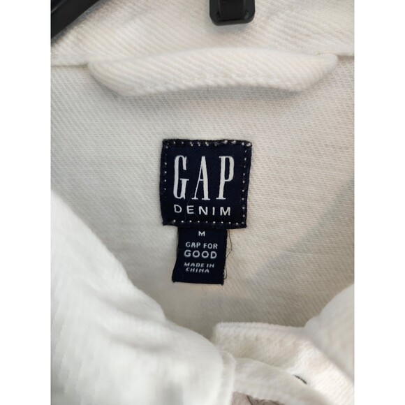 Gap Womens Optic White Denim Jacket Medium Long Sleeved Pockets Classic Y2K - Picture 5 of 8